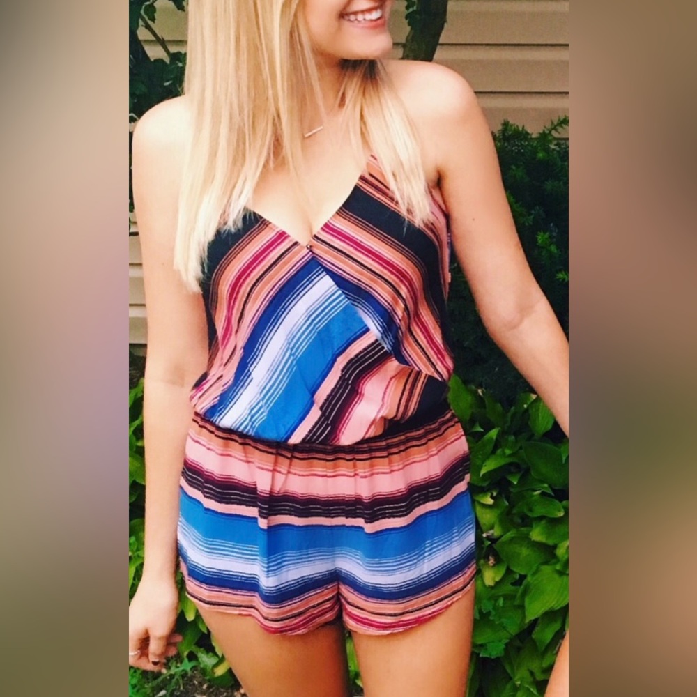 FOREVER 21 Women’s Striped V Neck Romper / Swim Cover Up - multicolor, size S
